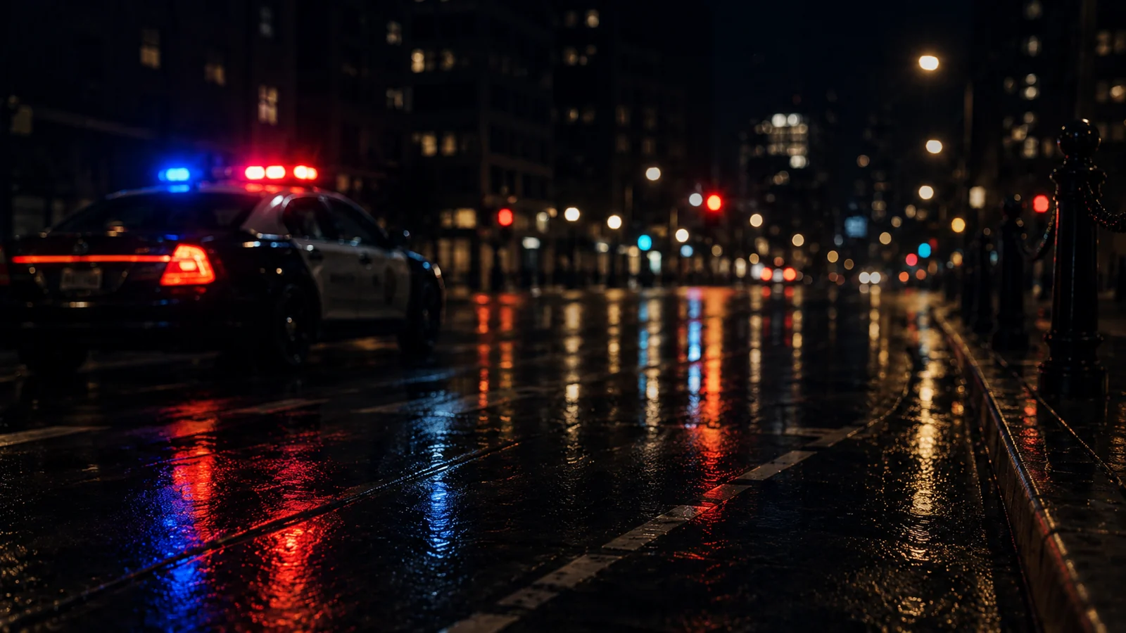 Police vehicles and roadway surveillance at night