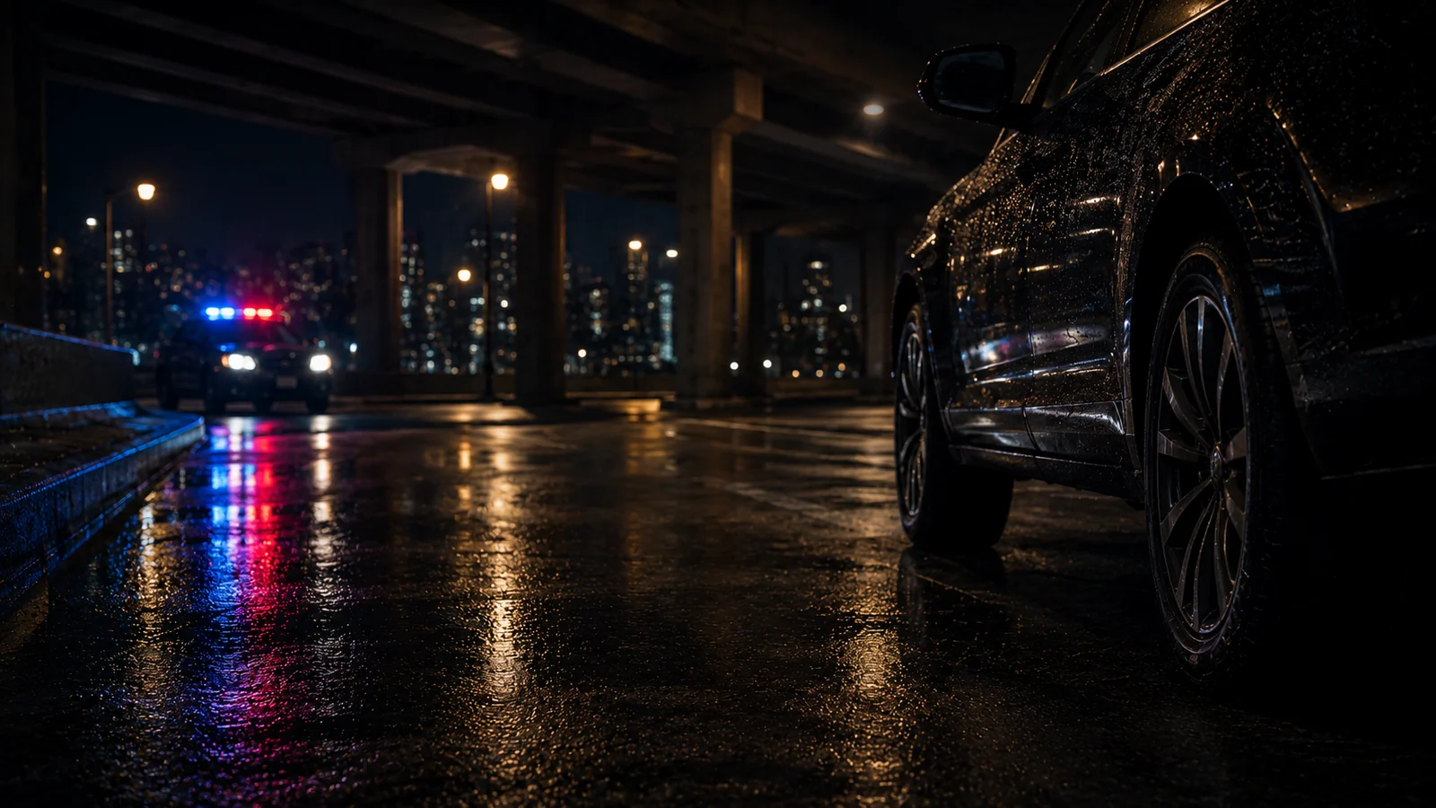 Florida traffic enforcement lights on a roadway at night